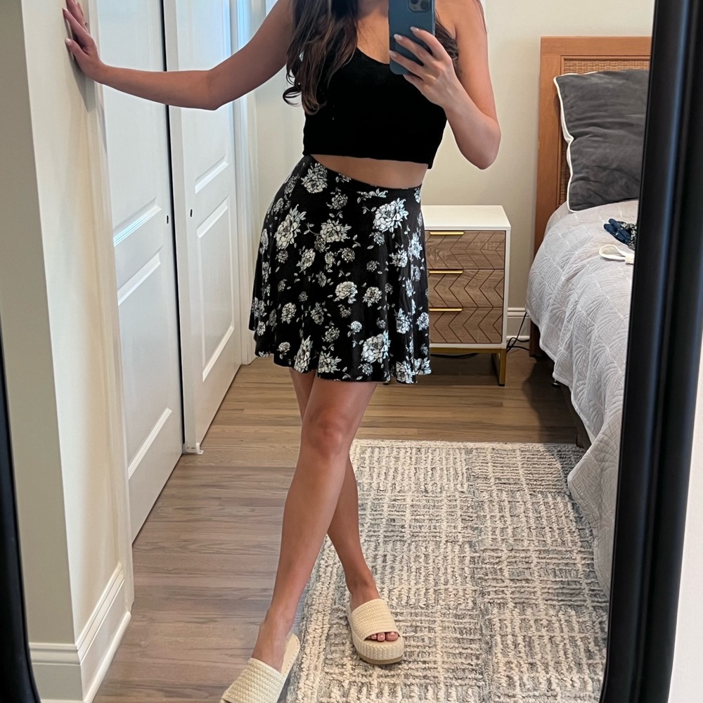 Bundle: navy floral skirt and jean skirt
